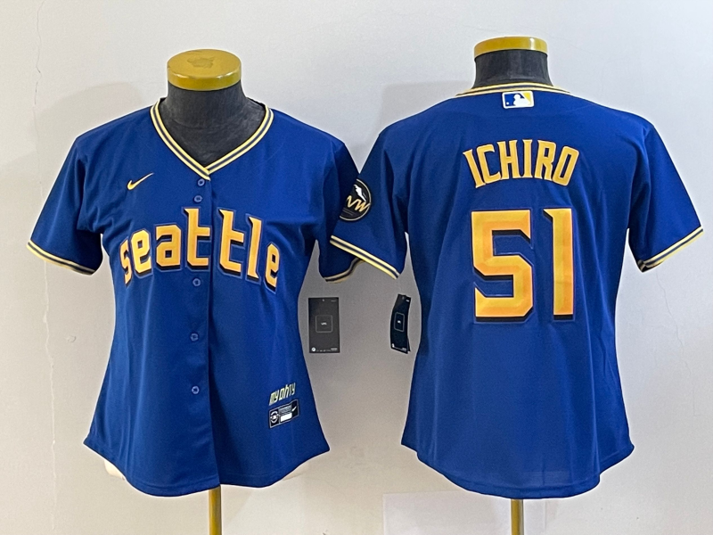Women's Royal Seattle Mariners #51 Ichiro Suzuki 2023 City Connect Stitched Baseball Jersey(Run Small)
